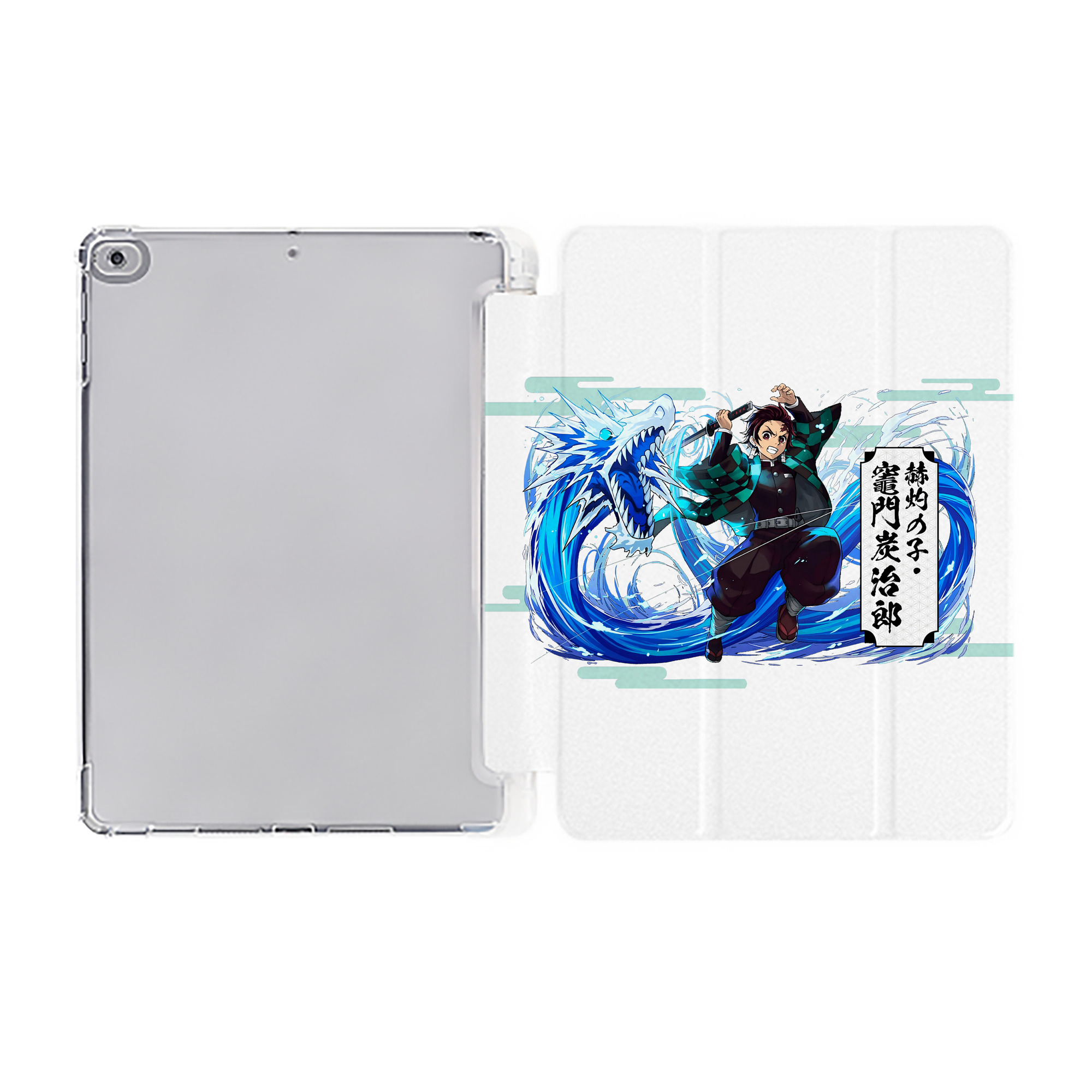 （画像用） 鬼滅の刃 竈門 炭治郎／かまど たんじろう Kamado Tanjirou IPad ケース ペン収納付き 三つ折りスタンド PUレザー×シリコン 対応機種9.5/10.5/10.9インチ